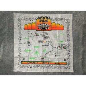 Death Ride 1995 Cycling Map Bandana White Green Orange Skull Wings Vintage